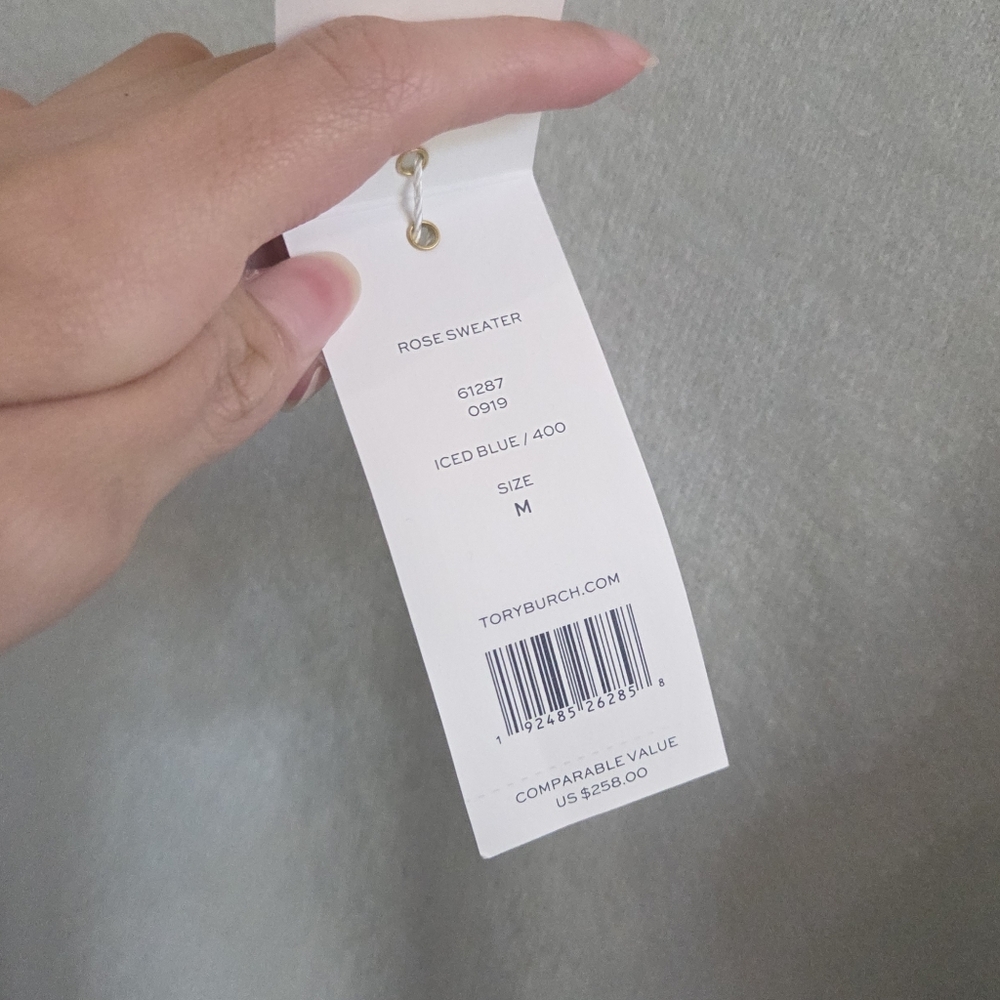 Tory Burch 'Rose Sweater' Light Blue Sweater with Gold Buttons - Picture 3 of 5